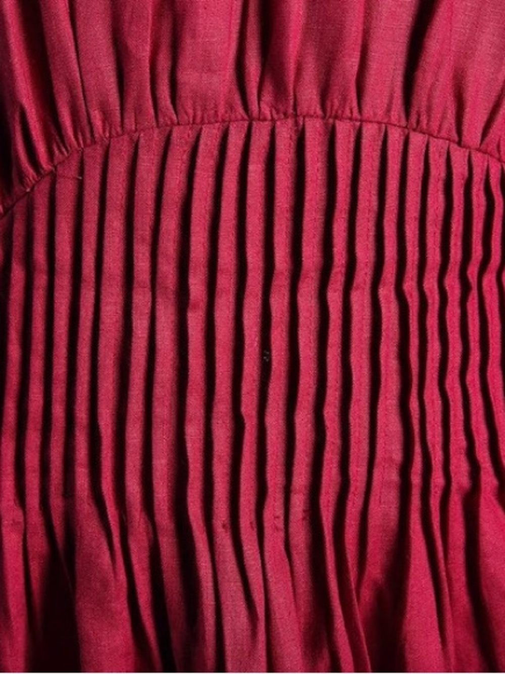 YLISTYLE Red Linen Maxi Dress - Raspberry Fit & Flare with Pintuck Pleated Waist - Picture 5 of 11